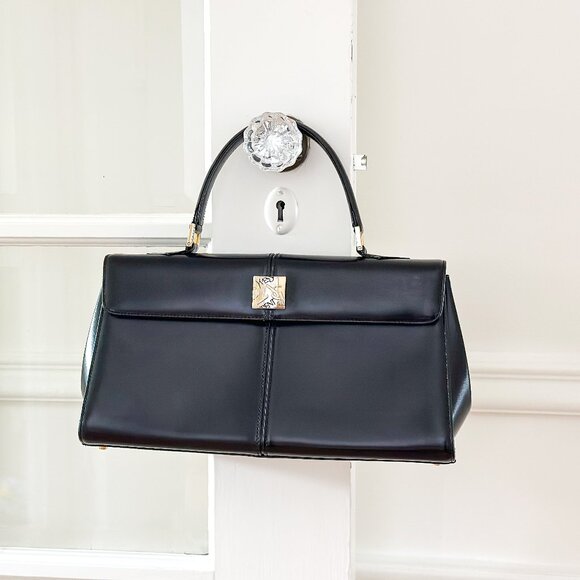 Vintage YSL Yves Saint Laurent Black Box Leather Top Handle Bag - Picture 1 of 16